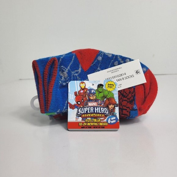 Marvel Super Hero Adventures Socks Boys Toddler 6 Pair Spiderman Hulk 18-24 M - Picture 1 of 16